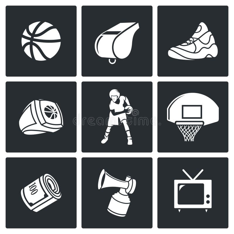 Basketball game Vector Isolated Flat Icons collection on a black background. Basketball game Vector Isolated Flat Icons collection on a black background