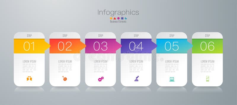 Iconos del vector y del negocio del diseño de Infographics con 6 opciones