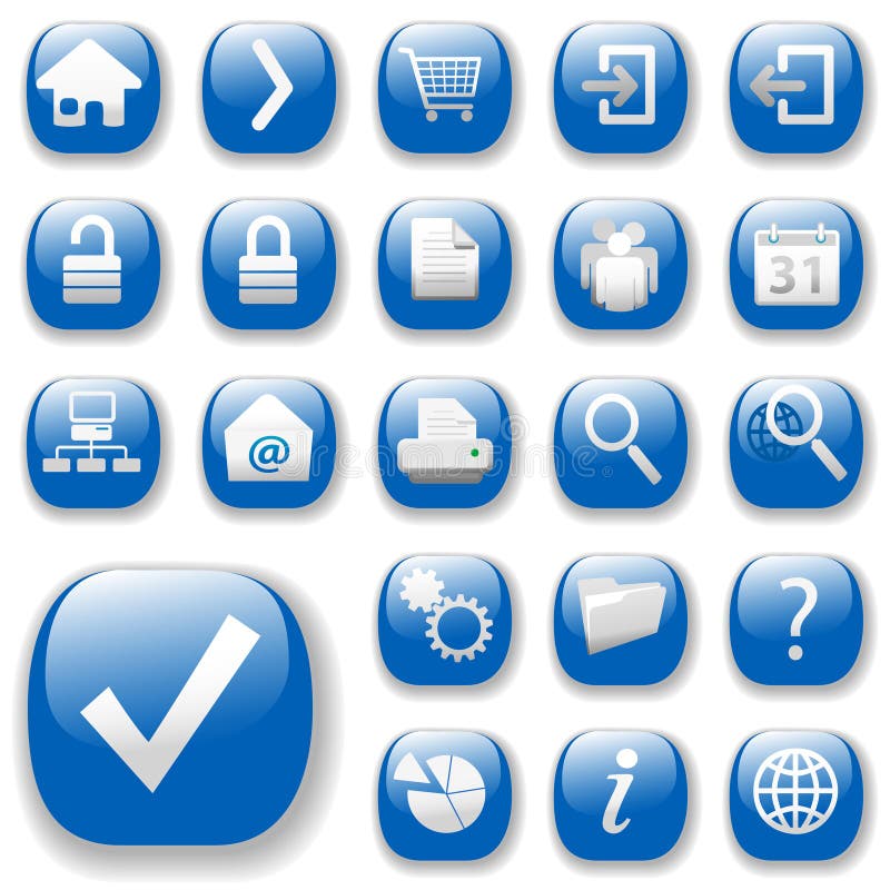 Iconos del Web, azul, DropShadows ilustración del vector Iconos del Web, azul, DropShadows ilustración del vector