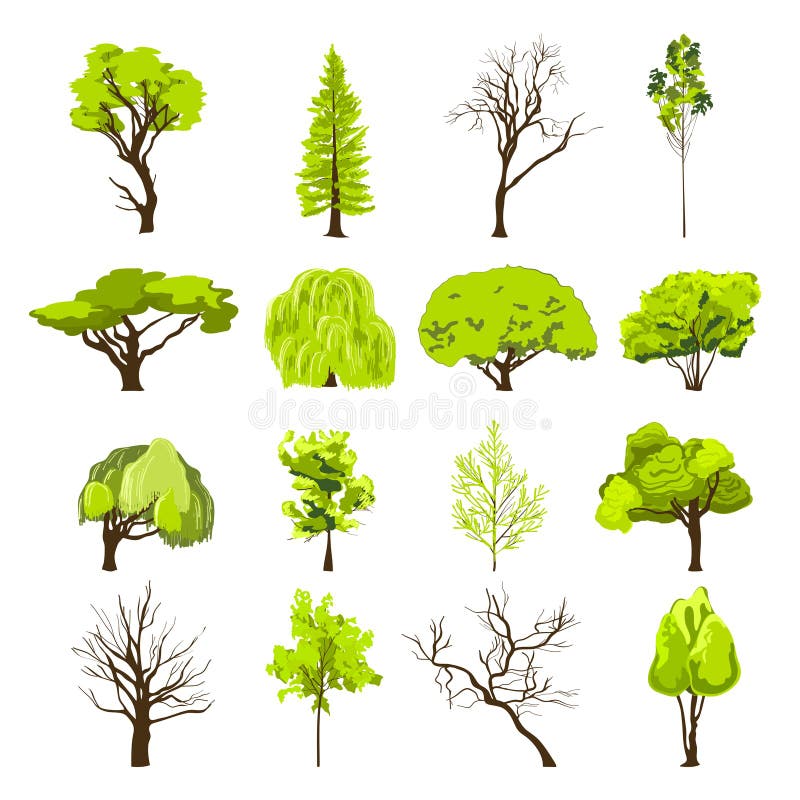 Iconos del árbol del bosquejo fijados stock de ilustración Iconos del árbol del bosquejo fijados stock de ilustración