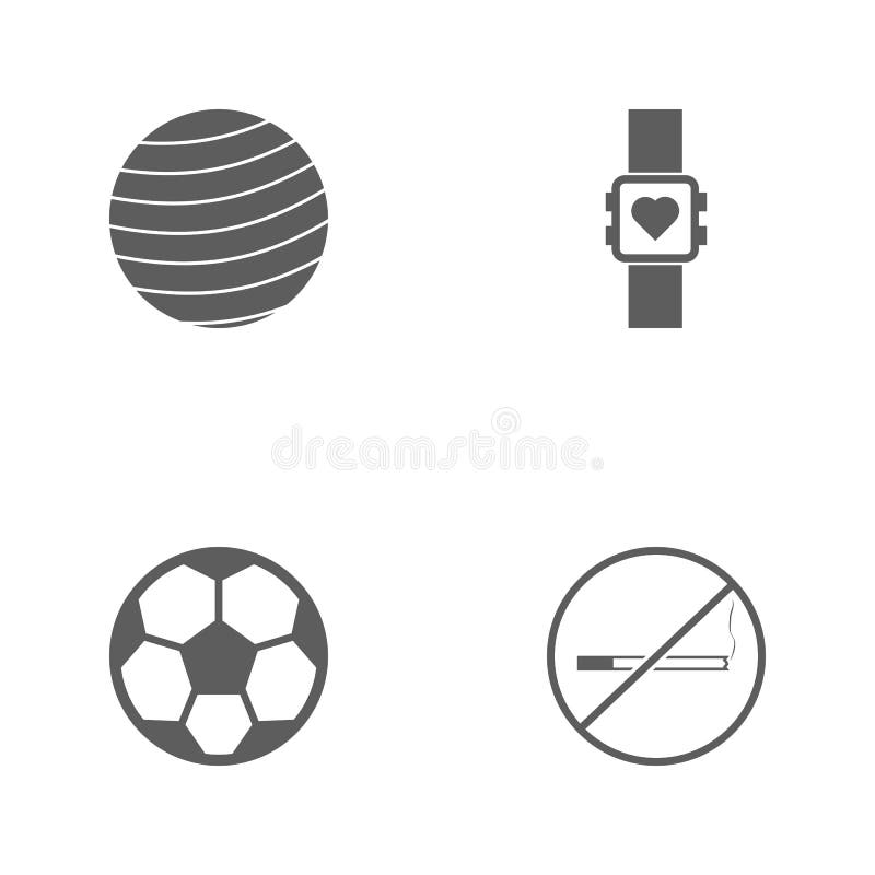 Iconos determinados del deporte del ejemplo del vector Los elementos prohíben en fumar, balón de fútbol, el reloj del deporte y e stock de ilustración Iconos determinados del deporte del ejemplo del vector Los elementos prohíben en fumar, balón de fútbol, el reloj del deporte y e stock de ilustración