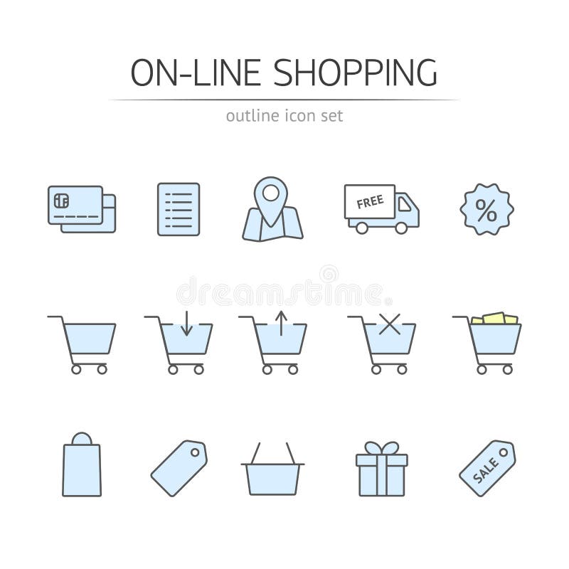 Iconos en línea de las compras fijados stock de ilustración Iconos en línea de las compras fijados stock de ilustración