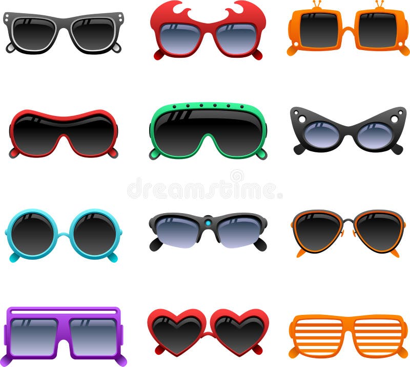 Iconos enrrollados de las gafas de sol ilustración del vector Iconos enrrollados de las gafas de sol ilustración del vector