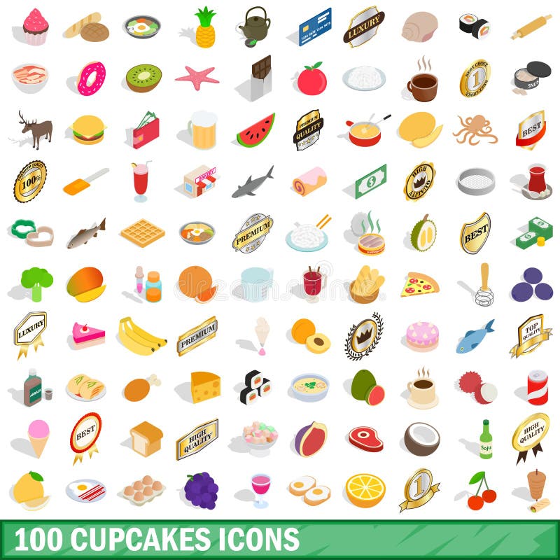 100 cupcakes icons set in isometric 3d style for any design vector illustration. 100 cupcakes icons set in isometric 3d style for any design vector illustration