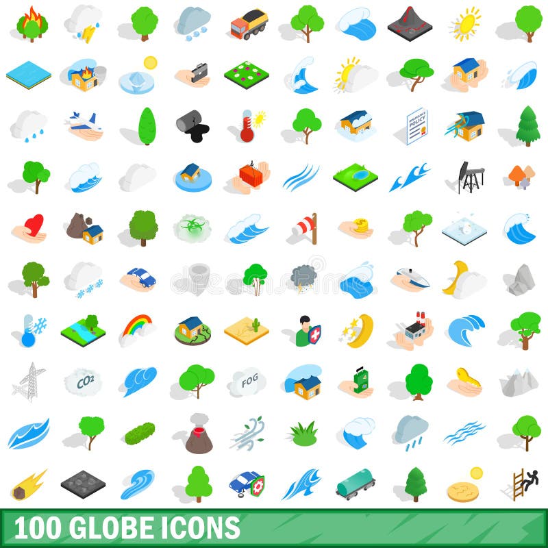 100 iconos fijados, del globo estilo isométrico 3d ilustración del vector 100 iconos fijados, del globo estilo isométrico 3d ilustración del vector