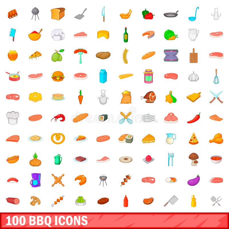 100 iconos fijados, estilo de la barbacoa de la historieta libre illustration 100 iconos fijados, estilo de la barbacoa de la historieta libre illustration