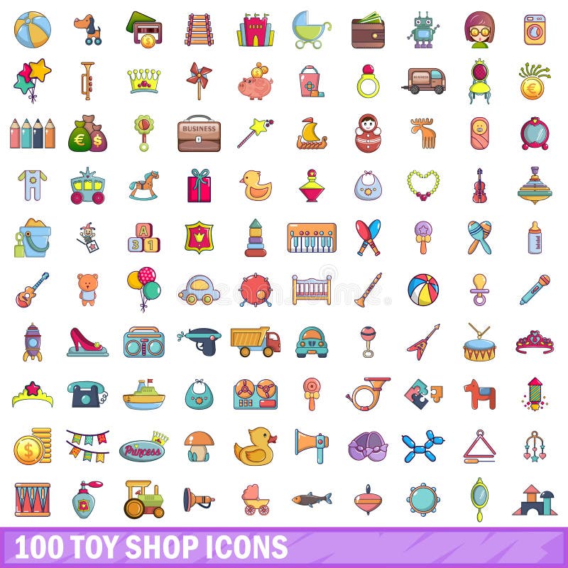 100 iconos fijados, estilo de la tienda del juguete de la historieta libre illustration 100 iconos fijados, estilo de la tienda del juguete de la historieta libre illustration