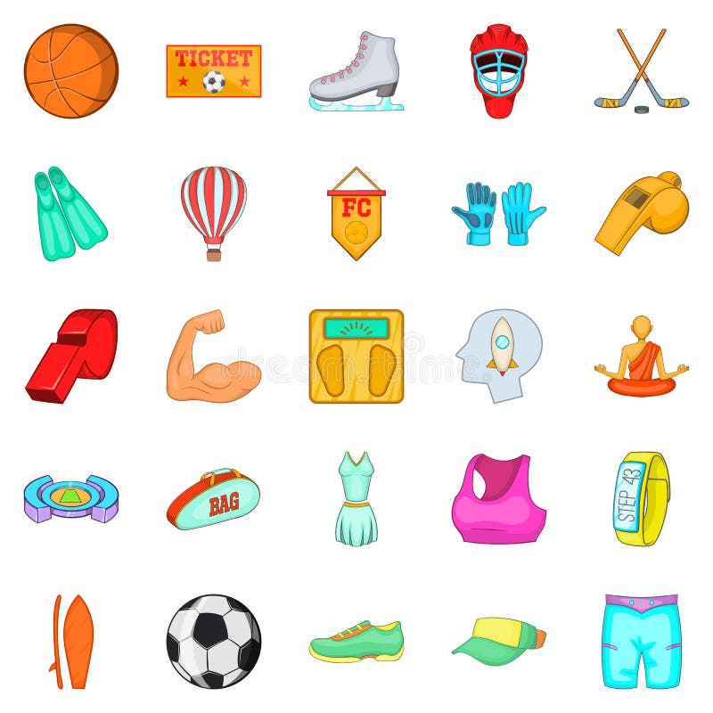 Iconos fijados, estilo de los deportes de la calle de la historieta stock de ilustración Iconos fijados, estilo de los deportes de la calle de la historieta stock de ilustración