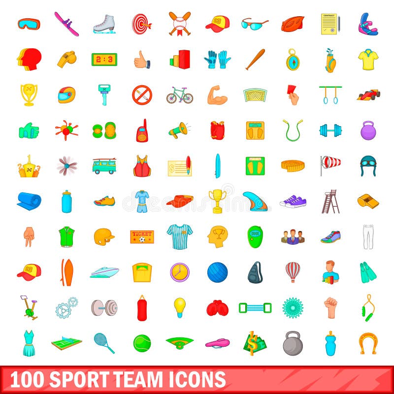 100 sport team icons set in cartoon style for any design illustration. 100 sport team icons set in cartoon style for any design illustration