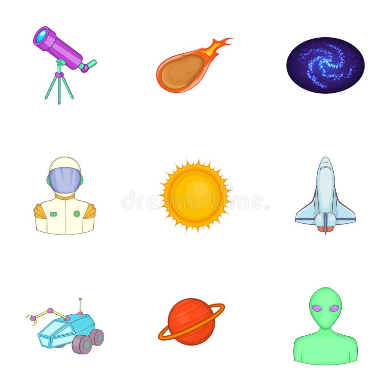 Iconos fijados, estilo del espacio exterior de la historieta libre illustration Iconos fijados, estilo del espacio exterior de la historieta libre illustration