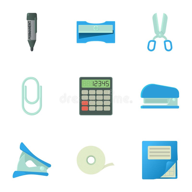 Iconos fijados, estilo del mobiliario de oficinas de la historieta libre illustration Iconos fijados, estilo del mobiliario de oficinas de la historieta libre illustration