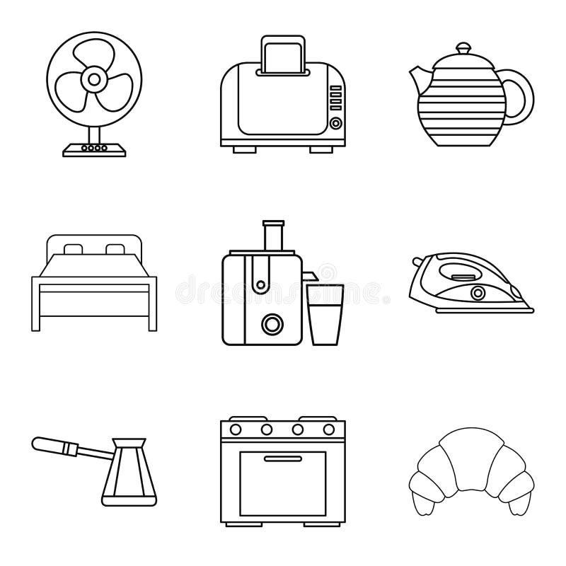 Iconos fijados, estilo del motel del esquema ilustración del vector Iconos fijados, estilo del motel del esquema ilustración del vector