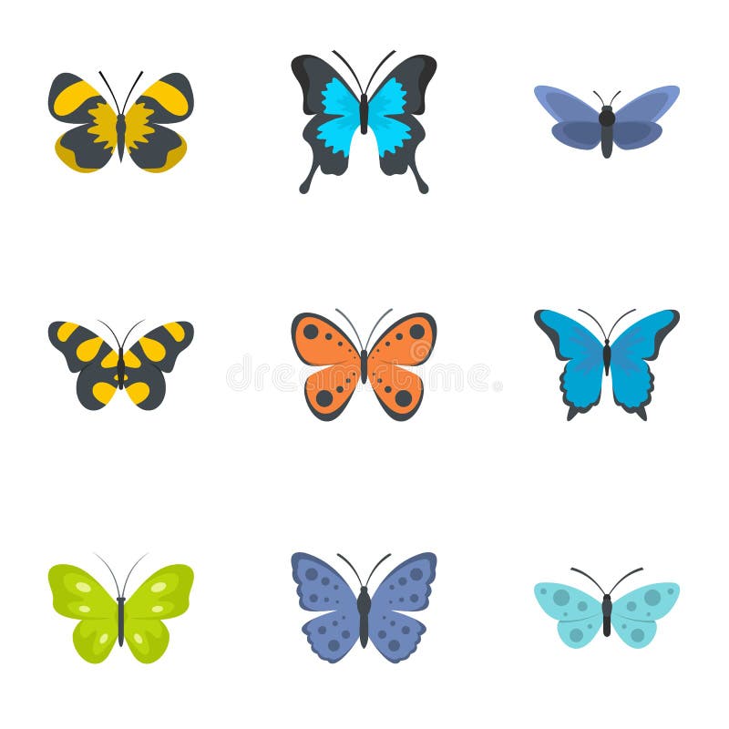 Iconos fijados, estilo plano de la polilla stock de ilustración Iconos fijados, estilo plano de la polilla stock de ilustración
