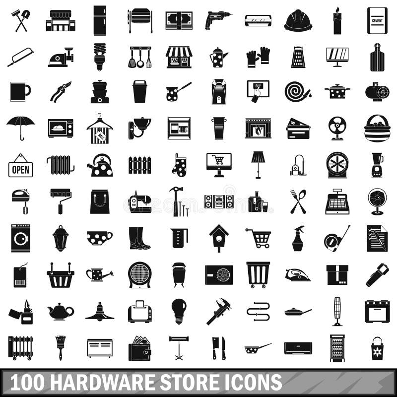 100 iconos fijados, estilo simple de la ferretería ilustración del vector 100 iconos fijados, estilo simple de la ferretería ilustración del vector