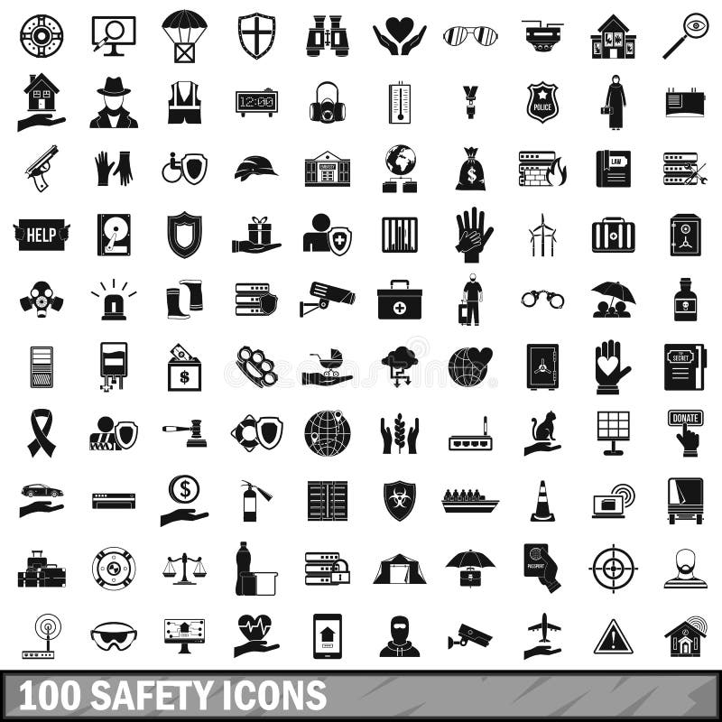 100 safety icons set in simple style for any design vector illustration. 100 safety icons set in simple style for any design vector illustration
