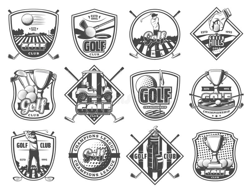 Iconos heráldicos del campeonato del club de deporte del golf libre illustration Iconos heráldicos del campeonato del club de deporte del golf libre illustration