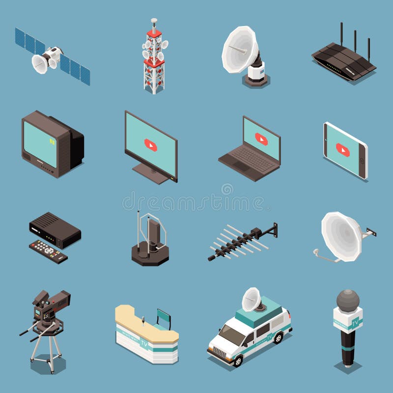 Iconos isom?tricos de la telecomunicaci?n fijados libre illustration Iconos isom?tricos de la telecomunicaci?n fijados libre illustration