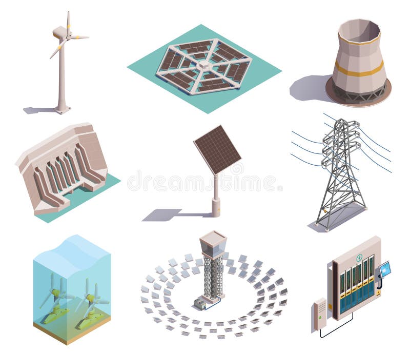 Iconos isométricos de la energía verde libre illustration Iconos isométricos de la energía verde libre illustration