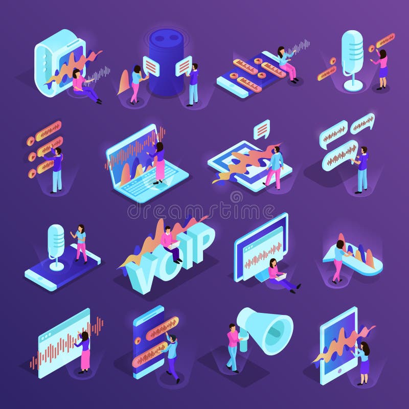 Iconos isom?tricos del control de la voz stock de ilustración Iconos isom?tricos del control de la voz stock de ilustración