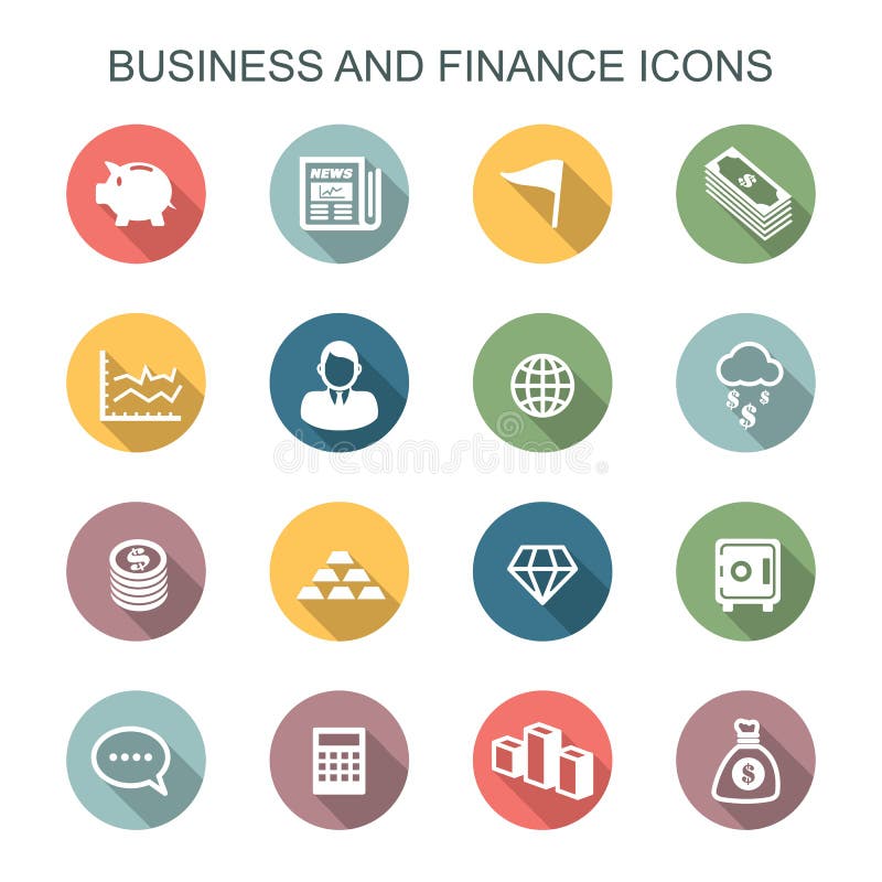Iconos largos de la sombra del negocio y de las finanzas ilustración del vector Iconos largos de la sombra del negocio y de las finanzas ilustración del vector