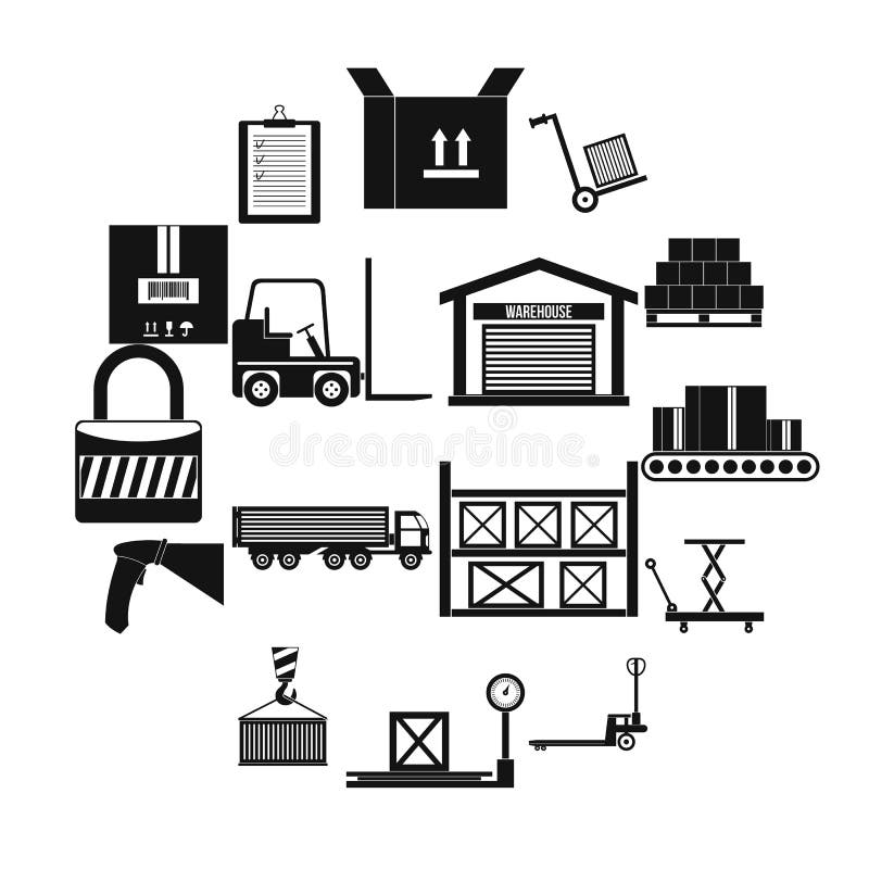 Iconos logísticos del almacenamiento de Warehouse fijados stock de ilustración Iconos logísticos del almacenamiento de Warehouse fijados stock de ilustración