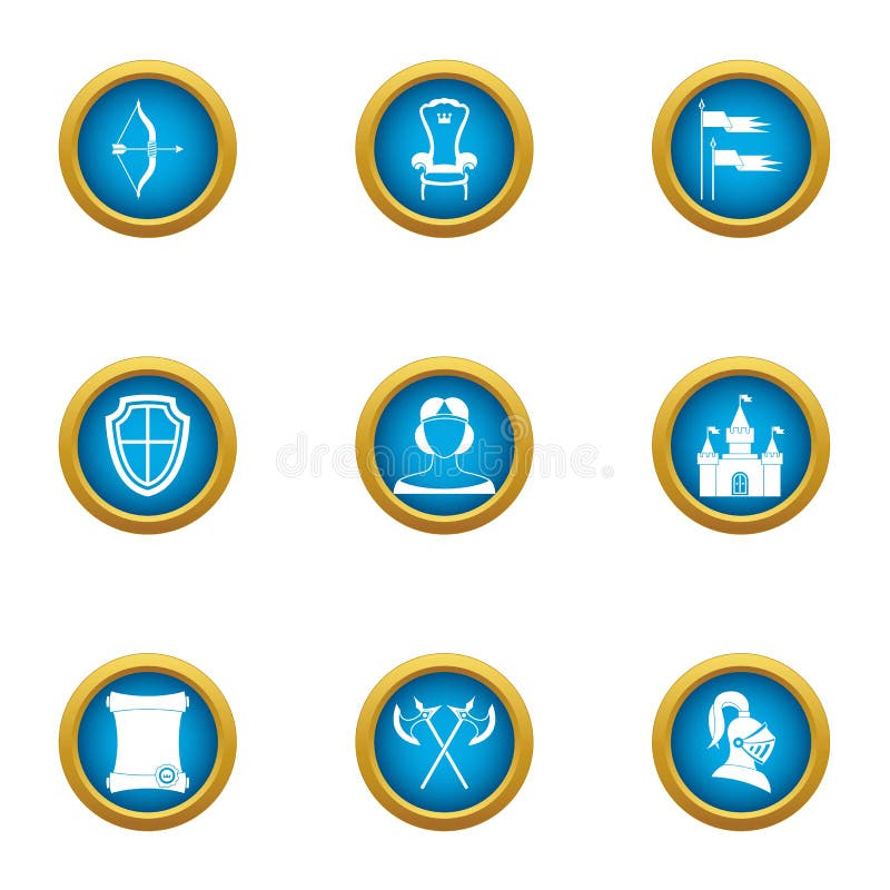Iconos medievales fijados, estilo plano del reino stock de ilustración Iconos medievales fijados, estilo plano del reino stock de ilustración