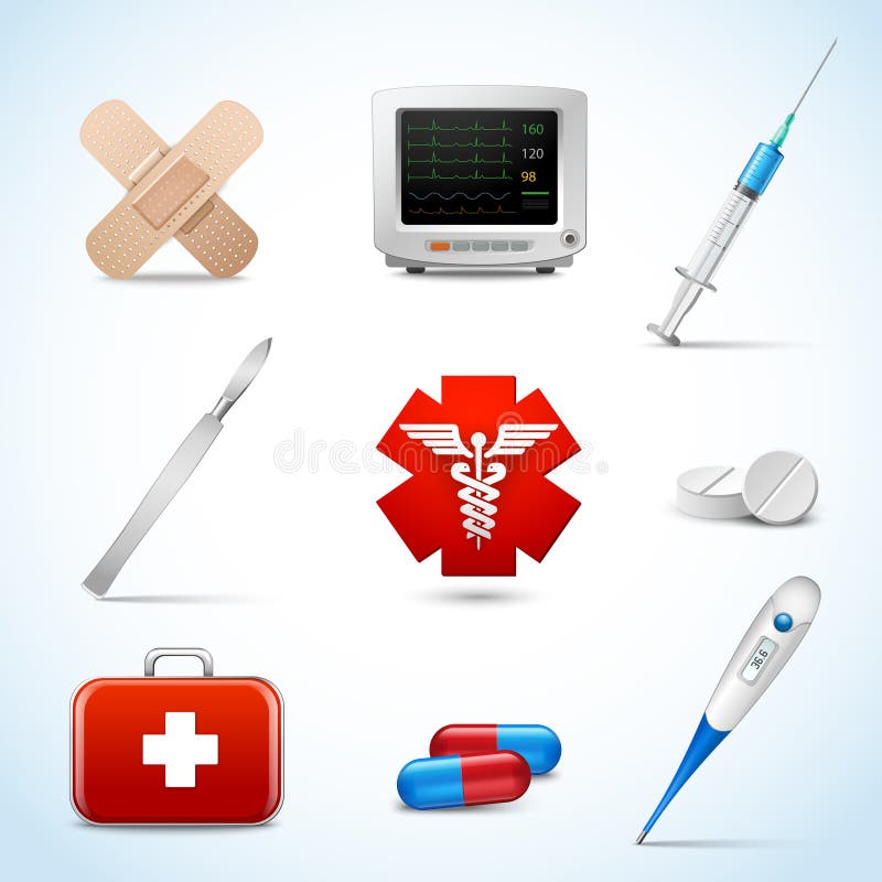 Iconos médicos realistas stock de ilustración Iconos médicos realistas stock de ilustración