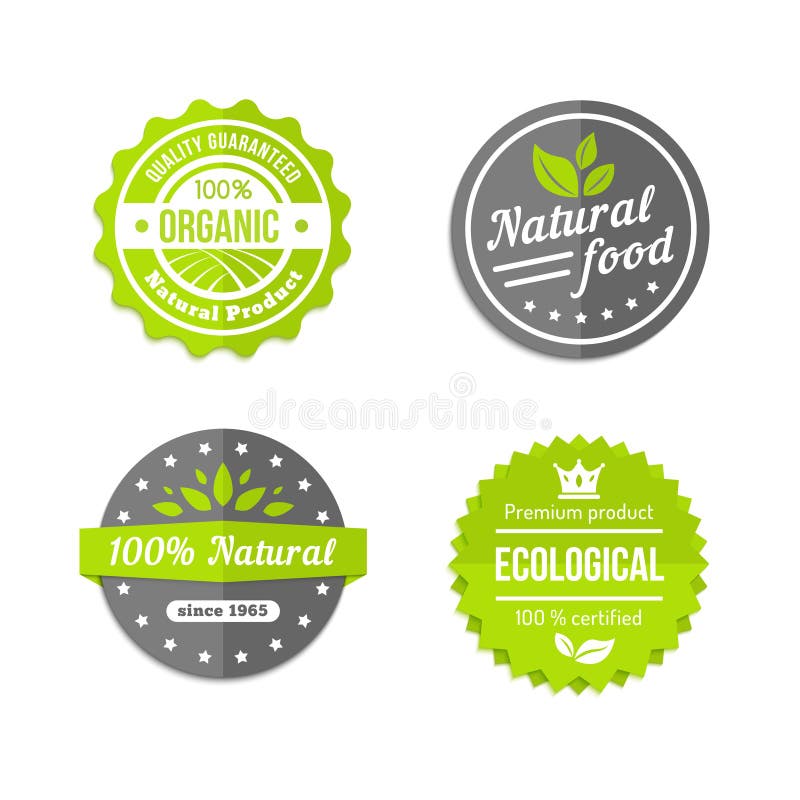 Iconos naturales y del eco orgánicos de la comida fijados stock de ilustración Iconos naturales y del eco orgánicos de la comida fijados stock de ilustración