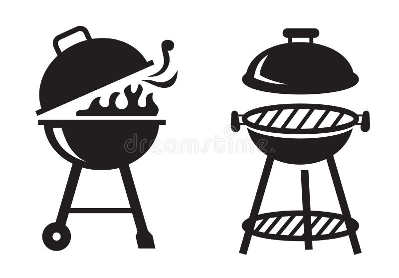 Iconos negros de la parrilla del Bbq stock de ilustración