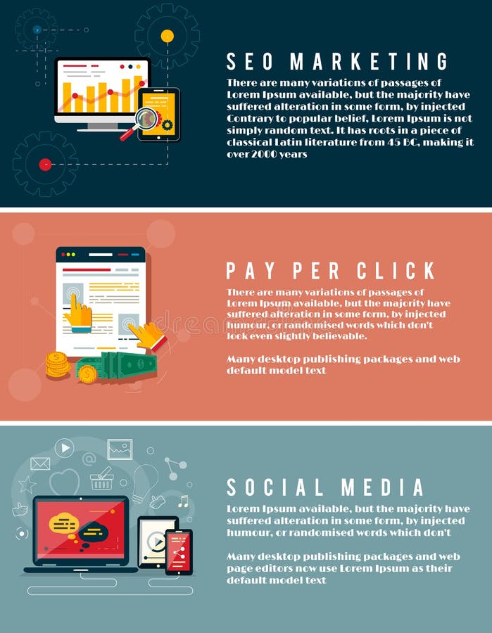 Iconos para el diseño web, seo, medio social ilustración del vector Iconos para el diseño web, seo, medio social ilustración del vector