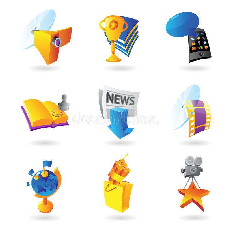 Icons for media, information and entertainment. Vector illustration. Icons for media, information and entertainment. Vector illustration.