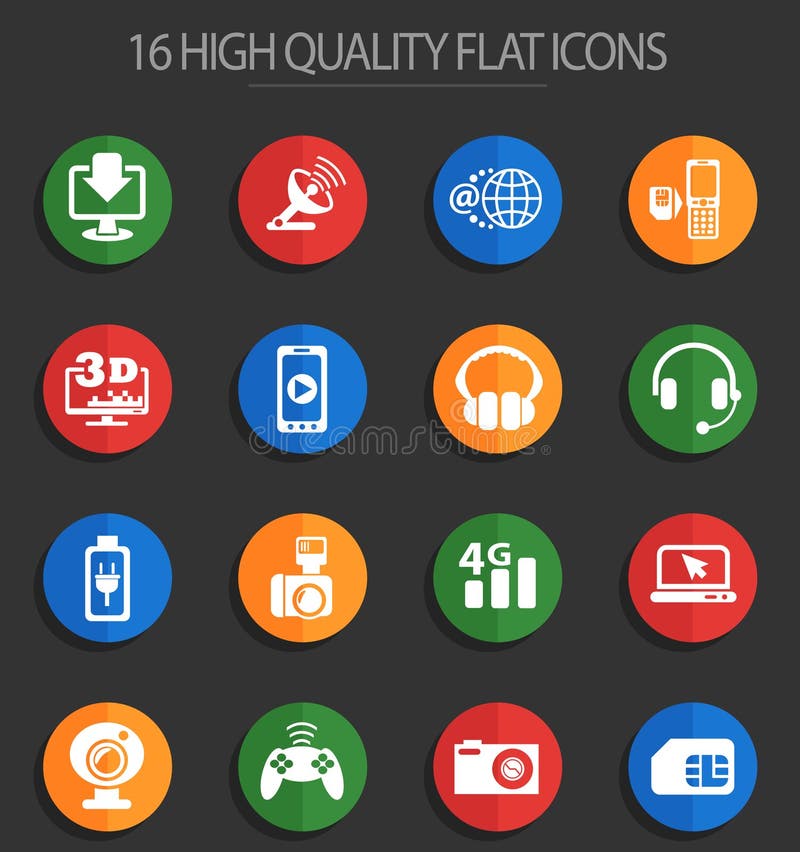 16 iconos planos de alta tecnología ilustración del vector 16 iconos planos de alta tecnología ilustración del vector