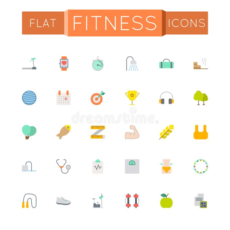 Iconos planos de la aptitud del vector stock de ilustración Iconos planos de la aptitud del vector stock de ilustración