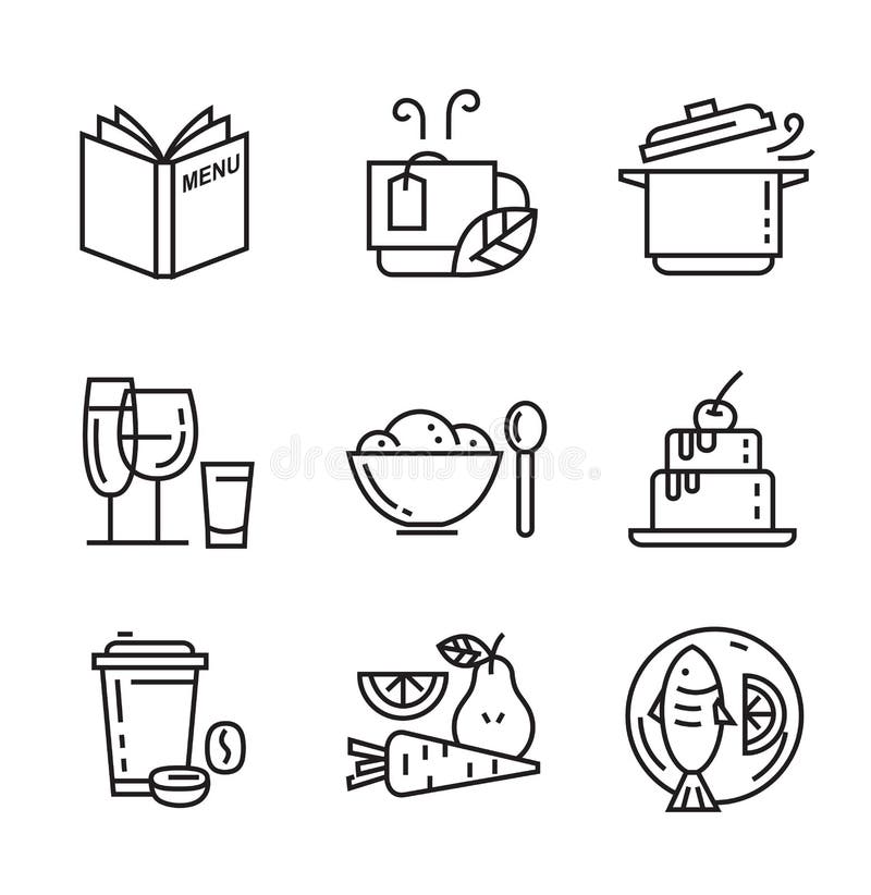 Iconos planos de la comida ilustración del vector Iconos planos de la comida ilustración del vector