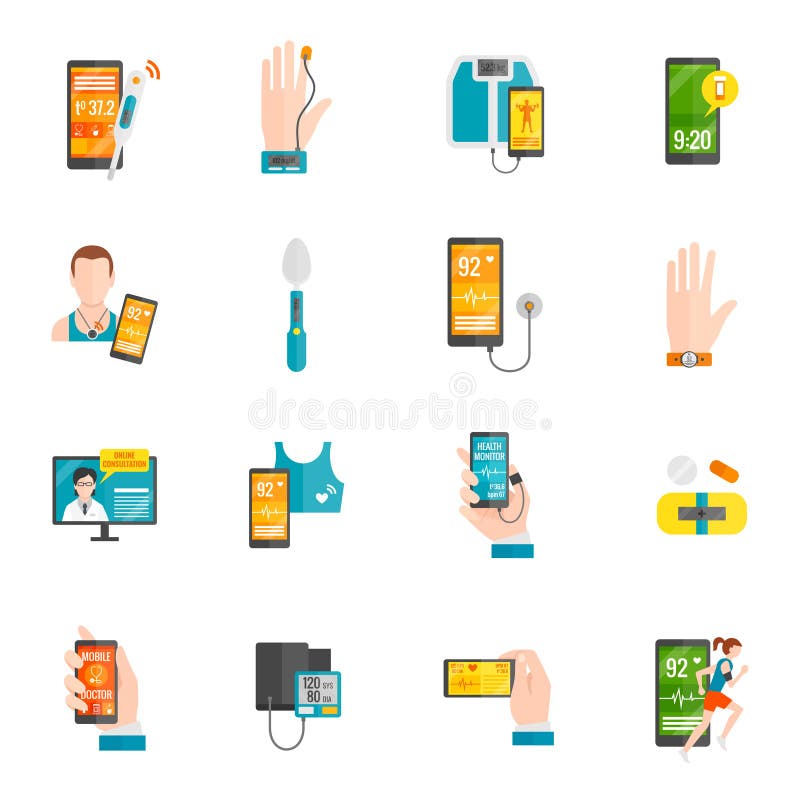 Iconos planos de la salud de Digitaces stock de ilustración Iconos planos de la salud de Digitaces stock de ilustración