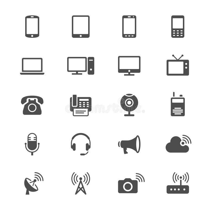 Iconos planos del dispositivo de comunicación