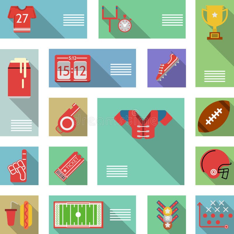 Set of flat colored icons with place for your text for American football on white background. Set of flat colored icons with place for your text for American football on white background.