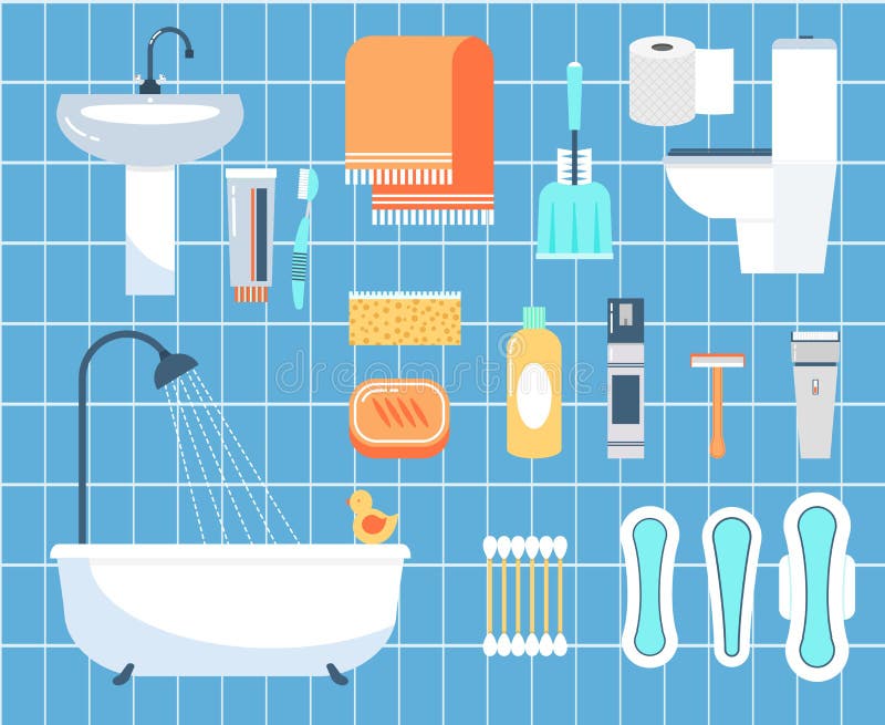 Iconos planos del vector de la higiene personal fijados stock de ilustración Iconos planos del vector de la higiene personal fijados stock de ilustración