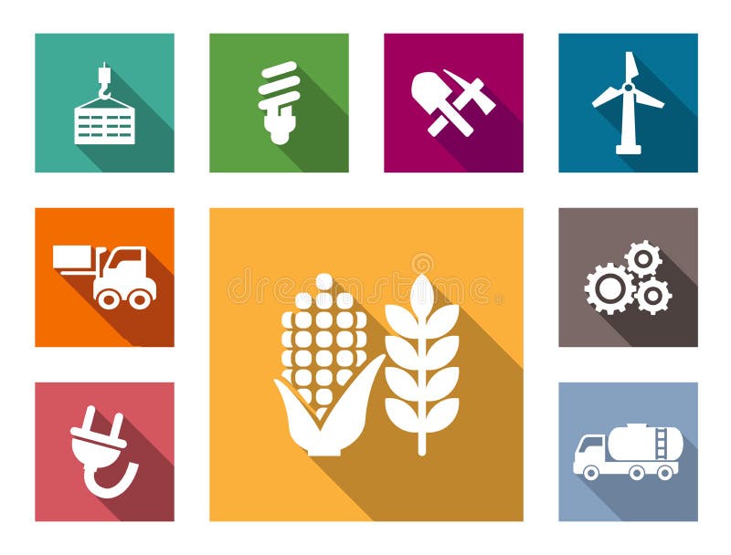Iconos planos industriales fijados ilustración del vector Iconos planos industriales fijados ilustración del vector