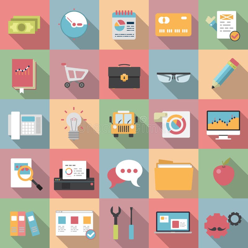 Iconos planos modernos del negocio con estilo largo de la sombra libre illustration Iconos planos modernos del negocio con estilo largo de la sombra libre illustration