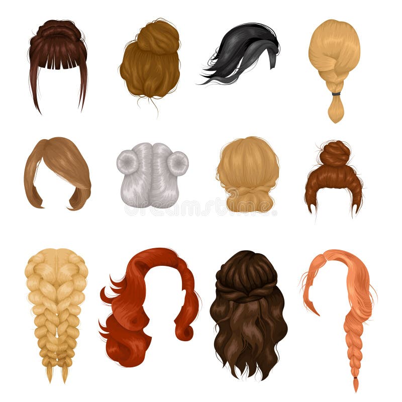Iconos realistas del peinado de las pelucas de las mujeres fijados libre illustration Iconos realistas del peinado de las pelucas de las mujeres fijados libre illustration