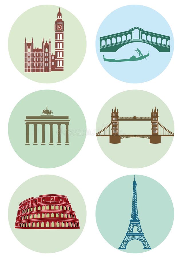 Iconos redondos de los capitales europeos libre illustration Iconos redondos de los capitales europeos libre illustration
