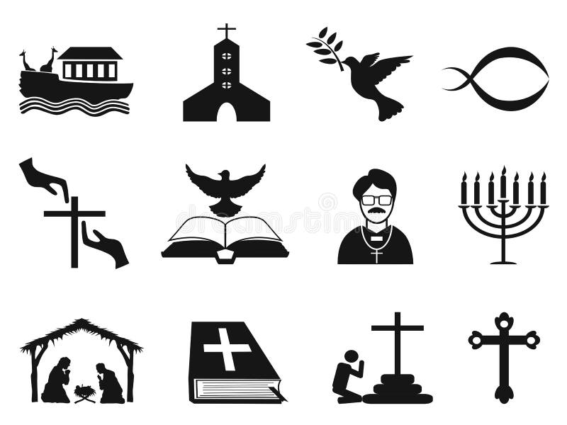 Isolated black christian religious icons set from white background. Isolated black christian religious icons set from white background