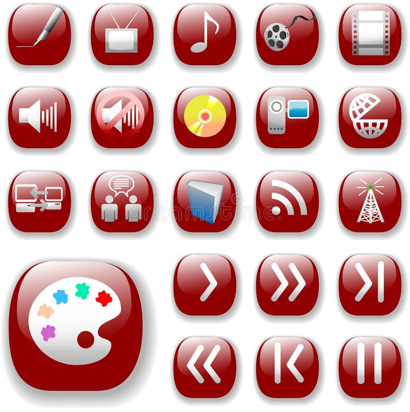 Iconos rojos de rubíes, media de Digitaces ilustración del vector Iconos rojos de rubíes, media de Digitaces ilustración del vector