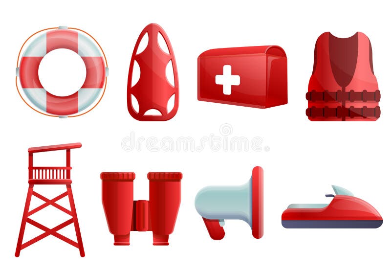 Sea safety icons set. Cartoon set of sea safety vector icons for web design. Sea safety icons set. Cartoon set of sea safety vector icons for web design