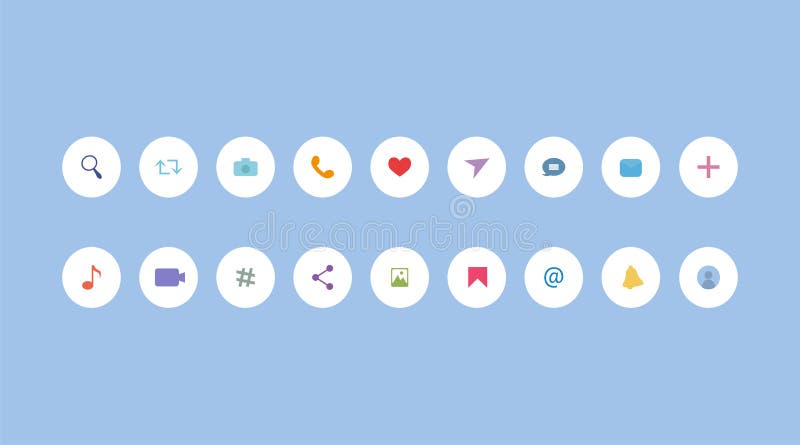 Iconos sociales de la red de la ronda multicolora ilustración del vector Iconos sociales de la red de la ronda multicolora ilustración del vector