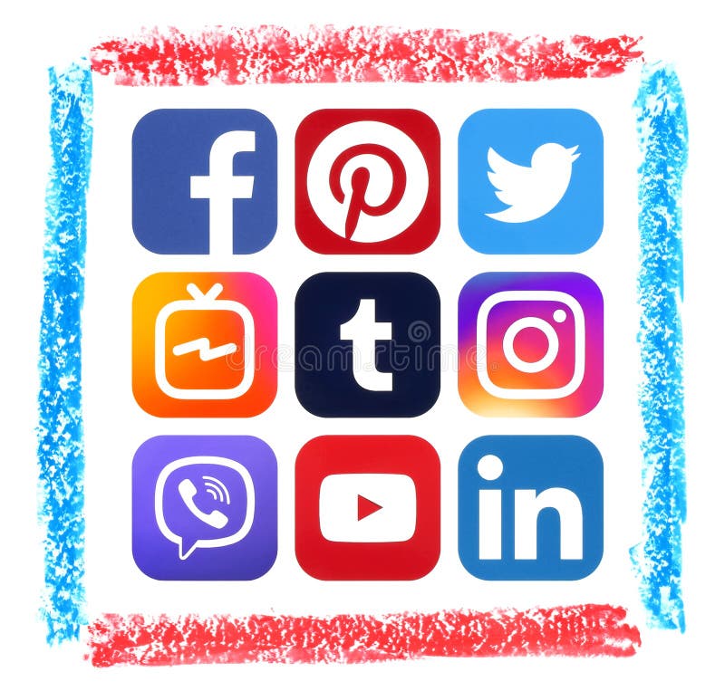 Iconos sociales populares de los medios con el marco exhausto del arte de la mano en colores pastel stock de ilustración Iconos sociales populares de los medios con el marco exhausto del arte de la mano en colores pastel stock de ilustración