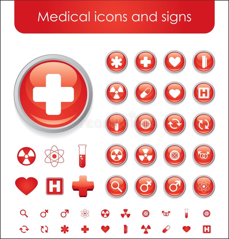 Collection of red medical themed icons and warning-signs. Collection of red medical themed icons and warning-signs