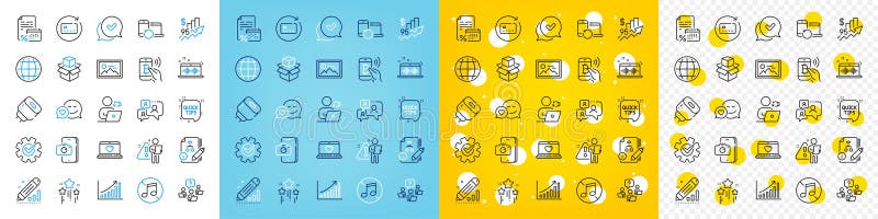 Iconos vectoriales conjunto de iconos de línea de pagas y algoritmos de tarjetas de renovación. para aplicación web. vector libre illustration