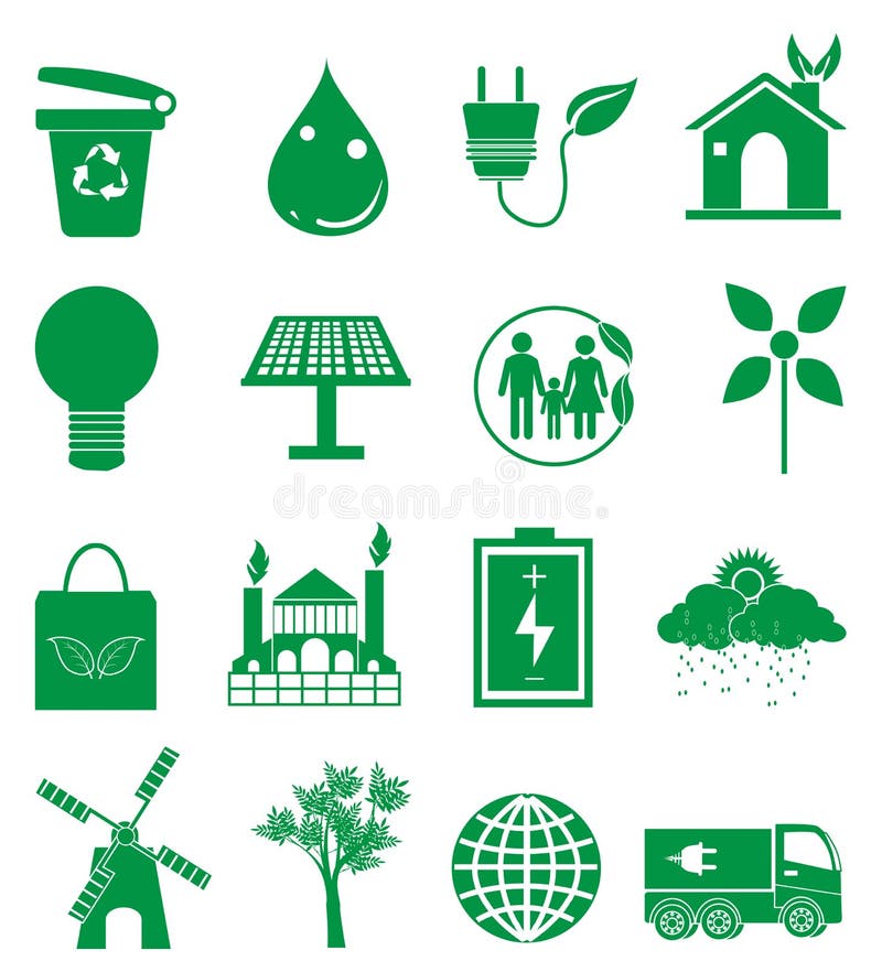 Iconos verdes de la ecología fijados stock de ilustración Iconos verdes de la ecología fijados stock de ilustración